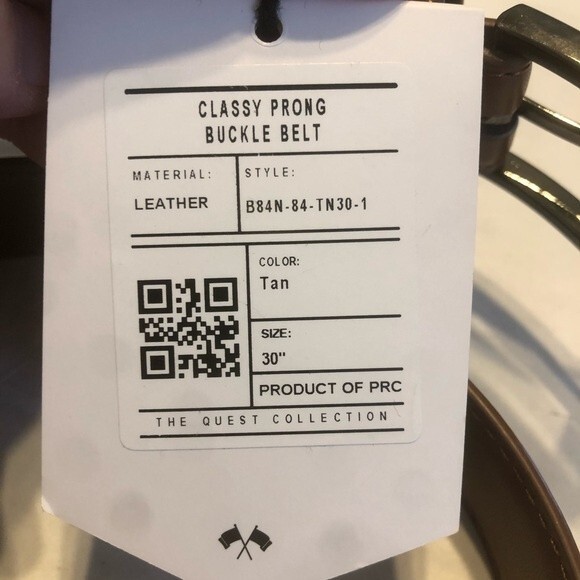 MIO MARINO Tan 30" Classy Prong Buckle Belt Brown Genuine Leather NWT - Picture 7 of 10